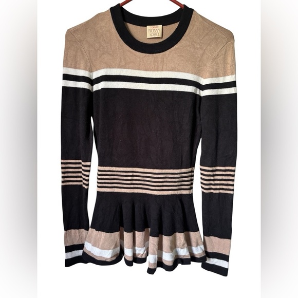 Torn by Ronny Kobo Tops - Torn by Ronny Kobo Striped Black and Tan Blouse